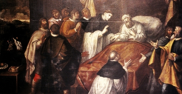 S. Teotónio (um dos fundadores do Mosteiro de Sta Cruz) a curar o primeiro rei de Portugal  