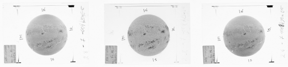 Fotografias do Sol realizadas no Observatório Astronómico da Universidade de Coimbra, no ano de 2000. H alfa, K3, H alfa